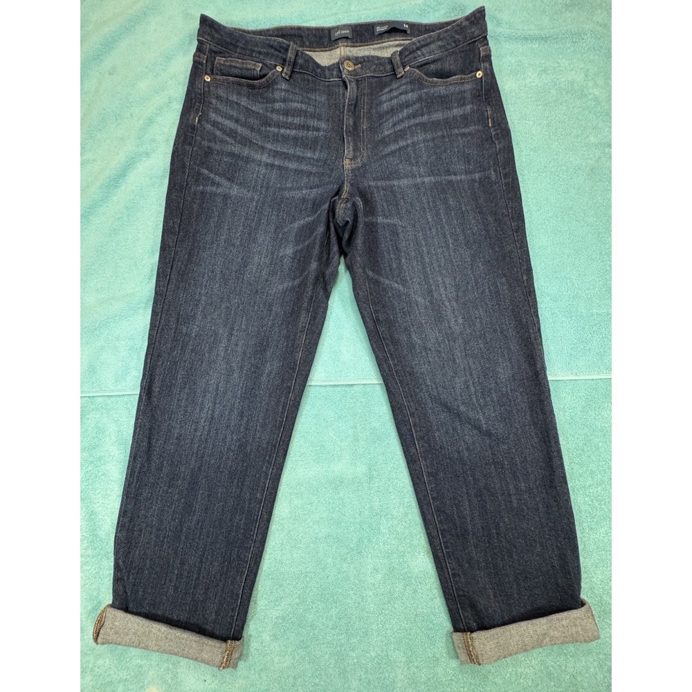 J.Jill Denim Women's 14 Relaxed Boyfriend Jeans Dark Indigo Stretch Denim